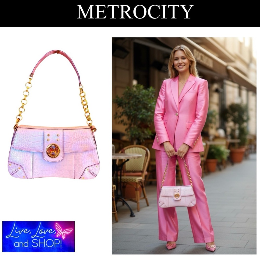 METROCITY Y2K Pink w/Golden Detailing Hand Bag, EUC